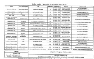 calendrier des concours amicaux 2025